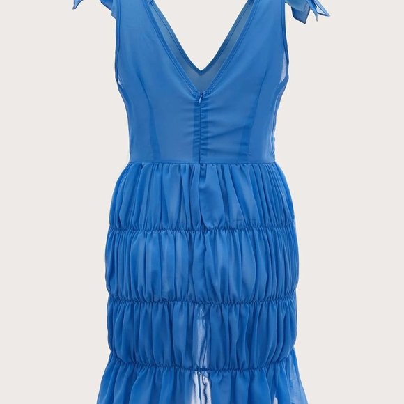 ❤️  NEW!  Size 8/10 Tie Shoulder Ruffled Dress in Blue - Picture 2 of 4